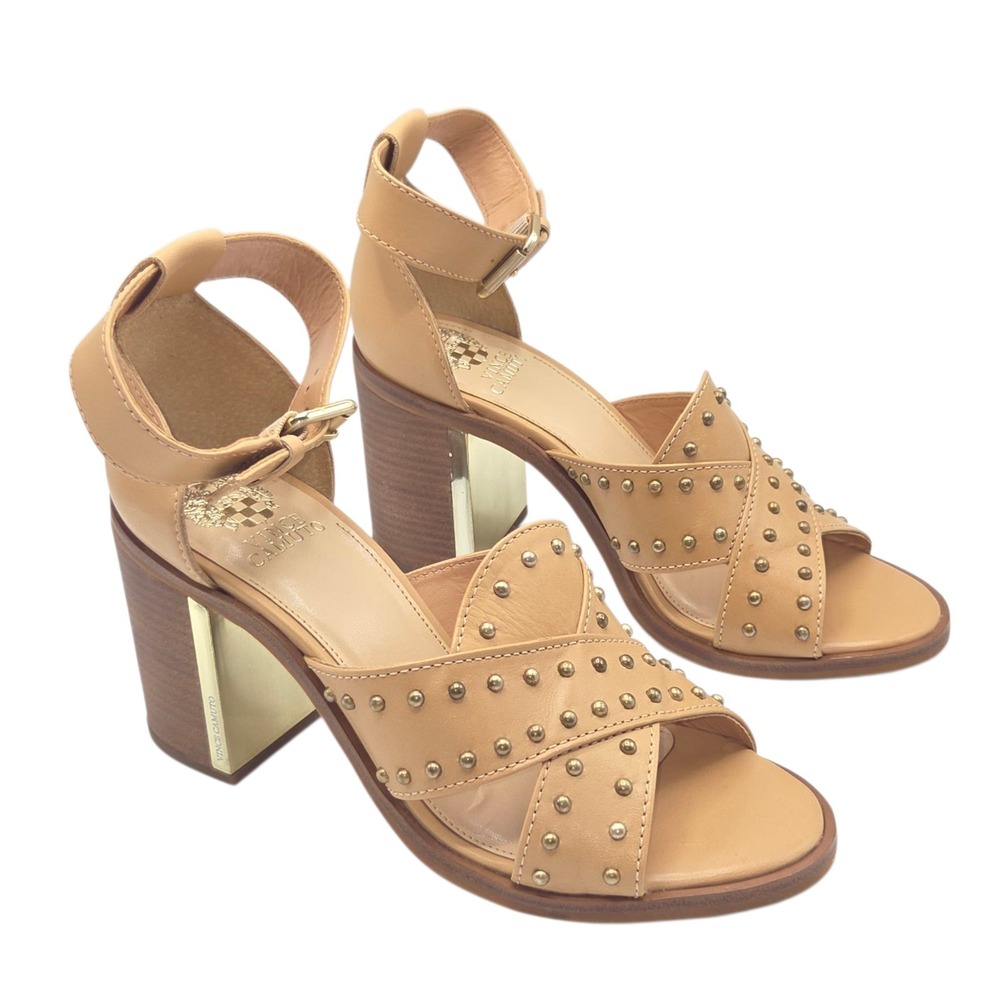 Vince Camuto VC-KERESHA Leather Open Toe Ankle Strap Sandals 8.5M Tan Brazil NEW